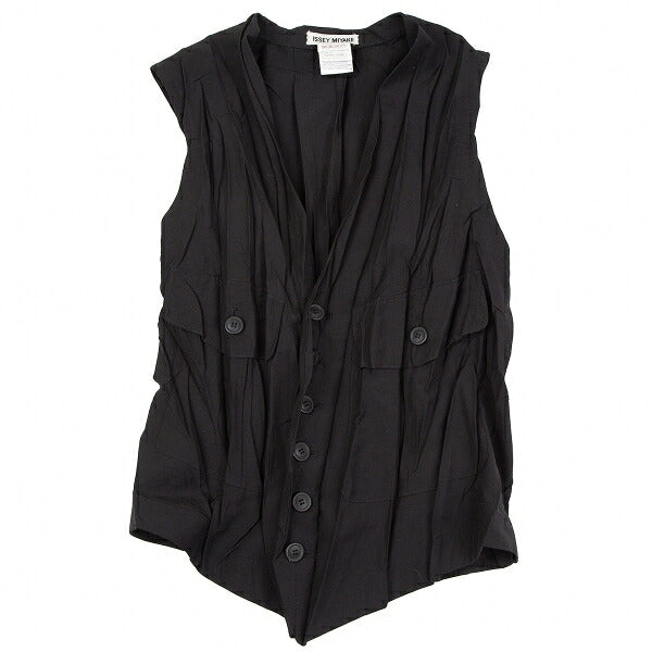 ISSEY MIYAKE Wrinkle Pleat Polyester Vest Black Size M