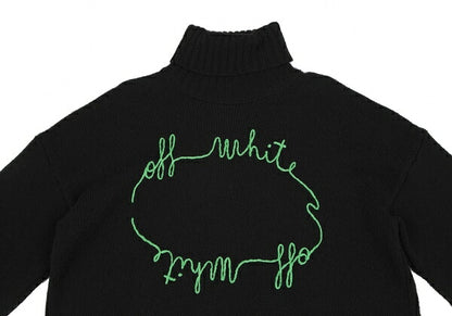 Off-White 20AW Logo Embroidered Sweater Black Size 38