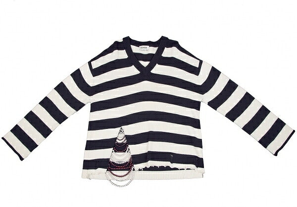 MONSE Distressed Striped Bijou Knit Sweater White Size S