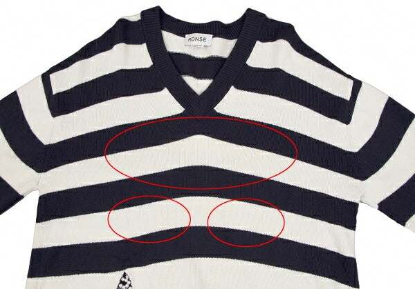MONSE Distressed Striped Bijou Knit Sweater White Size S