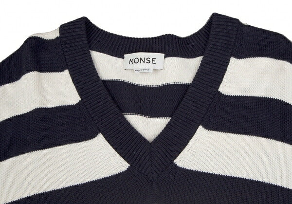 MONSE Distressed Striped Bijou Knit Sweater White Size S