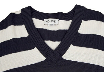 MONSE Distressed Striped Bijou Knit Sweater White Size S