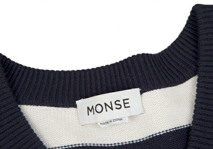 MONSE Distressed Striped Bijou Knit Sweater White Size S