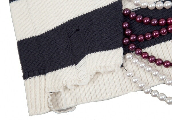 MONSE Distressed Striped Bijou Knit Sweater White Size S