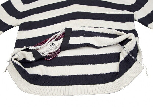 MONSE Distressed Striped Bijou Knit Sweater White Size S