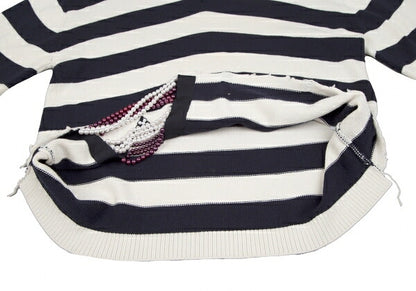 MONSE Distressed Striped Bijou Knit Sweater White Size S