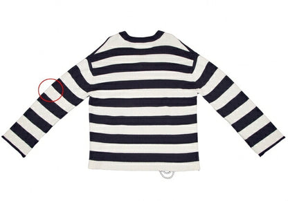 MONSE Distressed Striped Bijou Knit Sweater White Size S