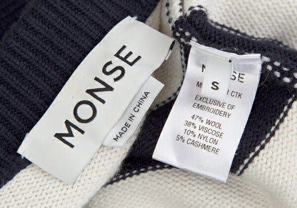 MONSE Distressed Striped Bijou Knit Sweater White Size S