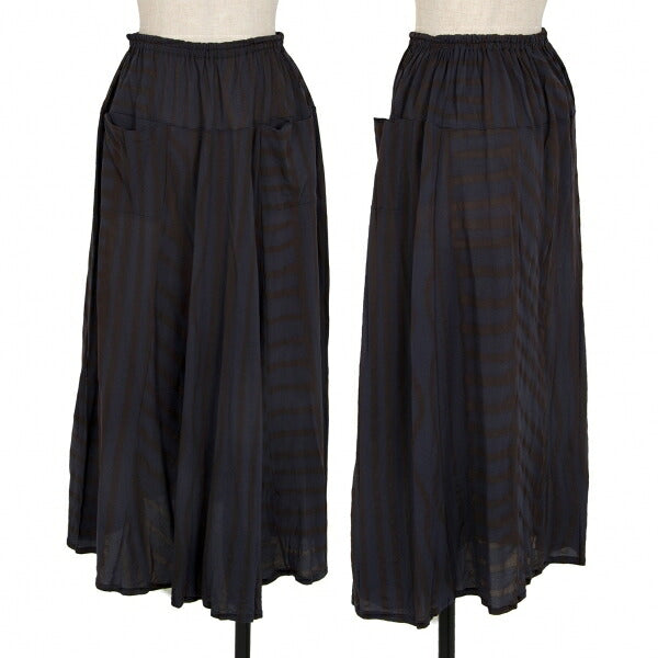 Yohji Yamamoto FEMME Stretch Nylon Stripe Navy Brown Skirt Size S