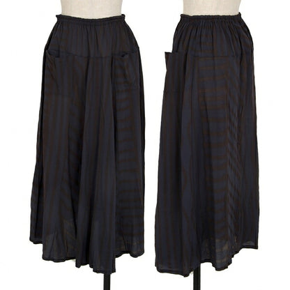 Yohji Yamamoto FEMME Stretch Nylon Stripe Navy Brown Skirt Size S