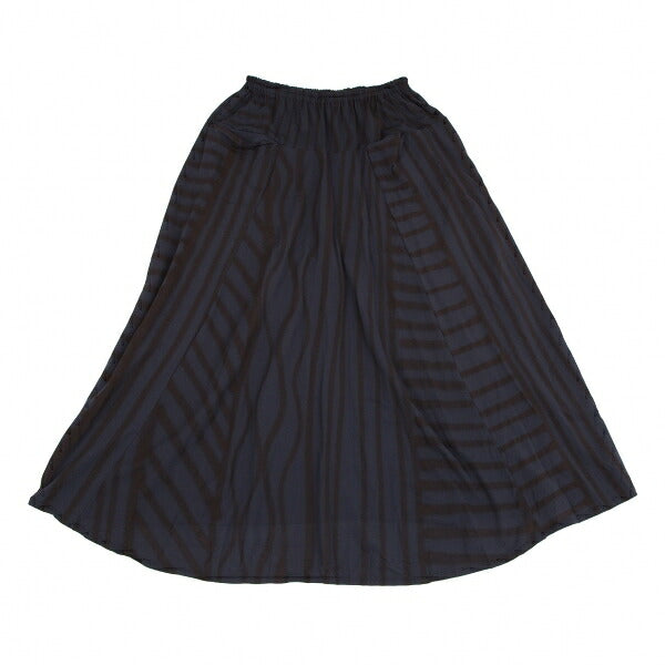 Yohji Yamamoto FEMME Stretch Nylon Stripe Navy Brown Skirt Size S