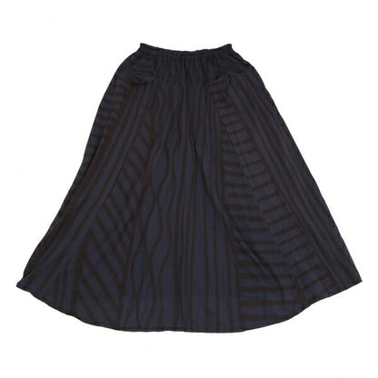 Yohji Yamamoto FEMME Stretch Nylon Stripe Navy Brown Skirt Size S