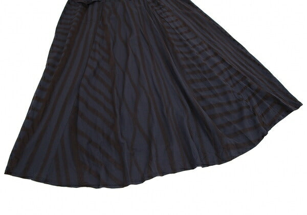 Yohji Yamamoto FEMME Stretch Nylon Stripe Navy Brown Skirt Size S