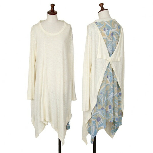 Y's Marble Print Layered Knit Midi Dress Cream Size 2