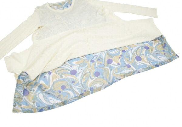 Y's Marble Print Layered Knit Midi Dress Cream Size 2