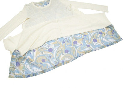Y's Marble Print Layered Knit Midi Dress Cream Size 2