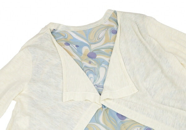Y's Marble Print Layered Knit Midi Dress Cream Size 2