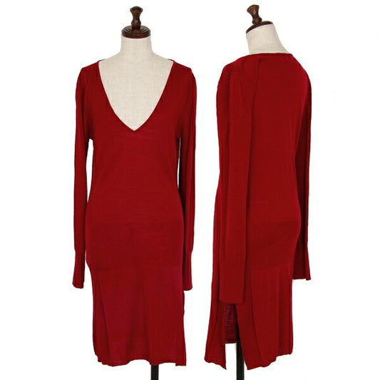 ISSEY MIYAKE FETE Wool Rib-Knit Midi Dress Red Size 2
