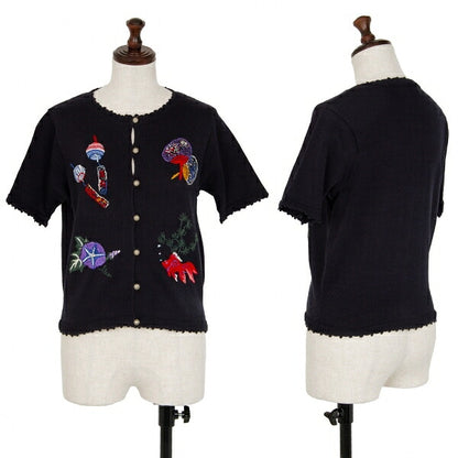 KEITA MARUYAMA Embroidered Short Sleeve Cardigan Blue Size M