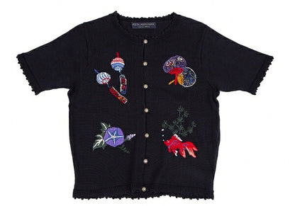 KEITA MARUYAMA Embroidered Short Sleeve Cardigan Blue Size M