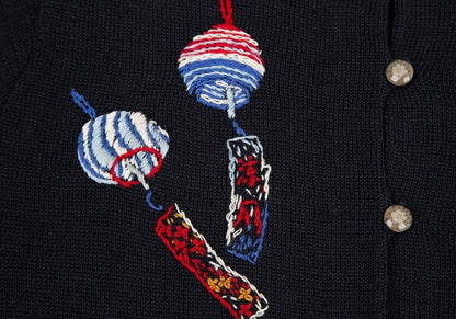 KEITA MARUYAMA Embroidered Short Sleeve Cardigan Blue Size M