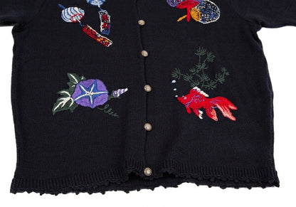 KEITA MARUYAMA Embroidered Short Sleeve Cardigan Blue Size M