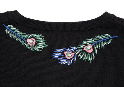 KEITA MARUYAMA Peacock Embroidery 3/4 Cardigan Black Size 1