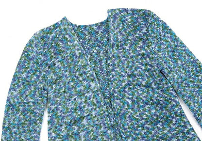 ISSEY MIYAKE HaaT Nylon Shredded Knit Cardigan Blue Size 2