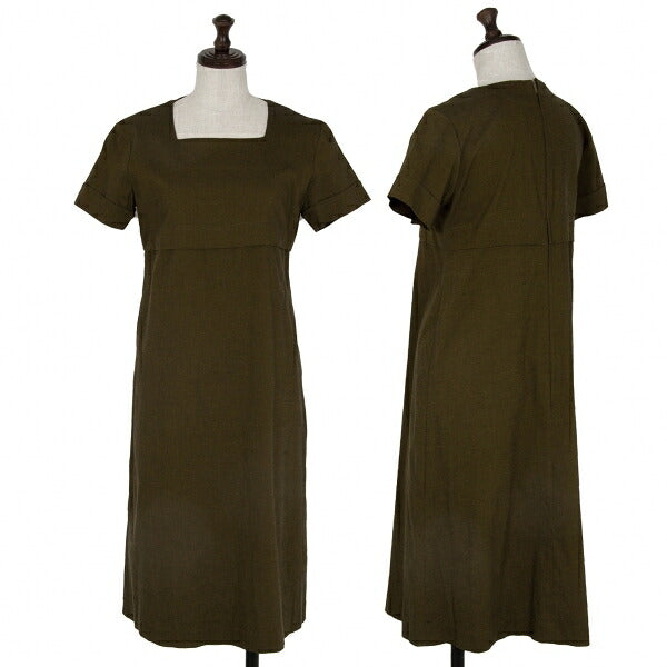gigli Stretch Square Neck Short Sleeve Dress Khaki Size 38M