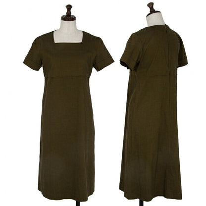 gigli Stretch Square Neck Short Sleeve Dress Khaki Size 38M
