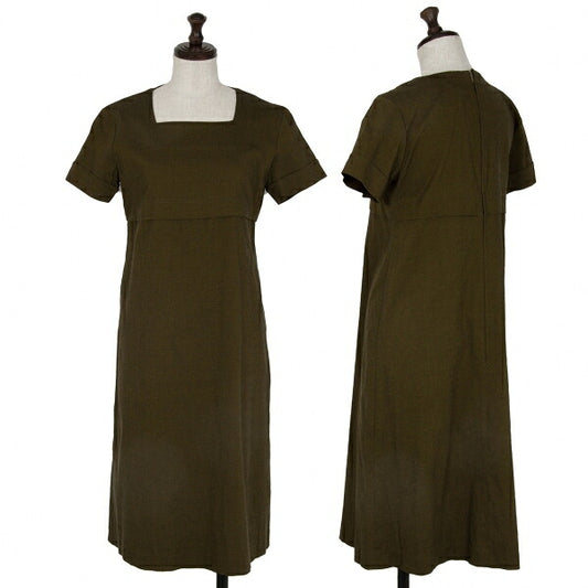 gigli Stretch Square Neck Short Sleeve Dress Khaki Size 38M