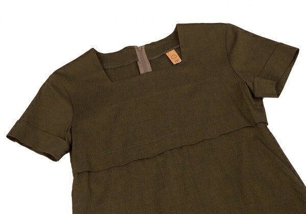 gigli Stretch Square Neck Short Sleeve Dress Khaki Size 38M