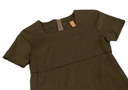 gigli Stretch Square Neck Short Sleeve Dress Khaki Size 38M