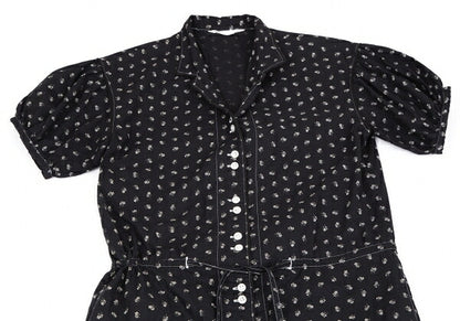 PINK HOUSE Small Floral Print Gathered Dress Black Size M