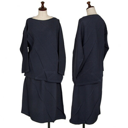 ISSEY MIYAKE 19SS Bias Zigzag Pleated Skirt Navy Size 2