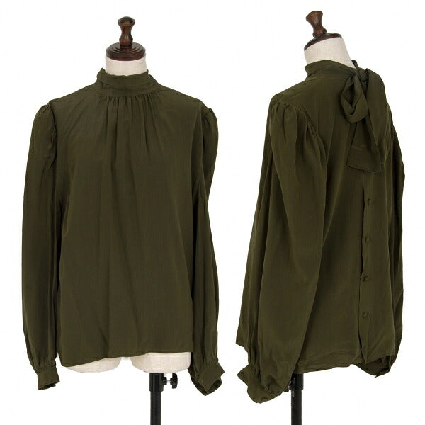 FOXEY Silk Back Gathered Blouse Green Size 40