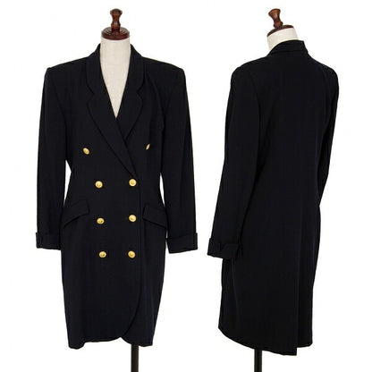 FOXEY Gold Button Double Breasted Long Jacket Navy Size 40