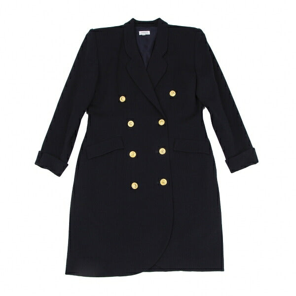 FOXEY Gold Button Double Breasted Long Jacket Navy Size 40
