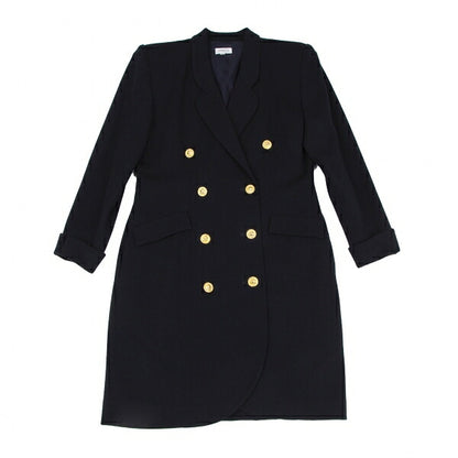 FOXEY Gold Button Double Breasted Long Jacket Navy Size 40