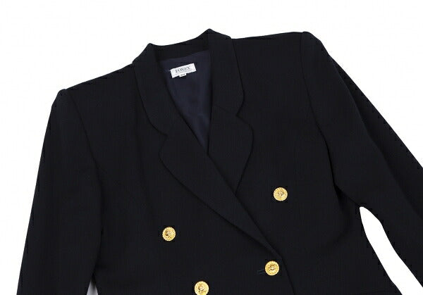 FOXEY Gold Button Double Breasted Long Jacket Navy Size 40