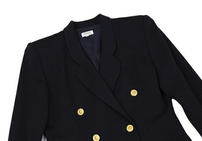 FOXEY Gold Button Double Breasted Long Jacket Navy Size 40