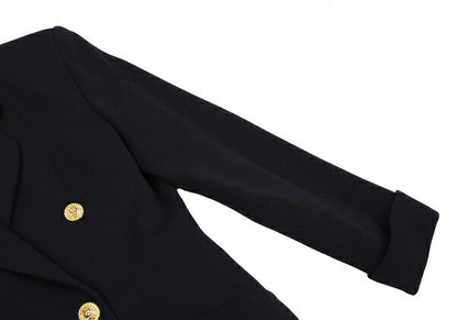 FOXEY Gold Button Double Breasted Long Jacket Navy Size 40