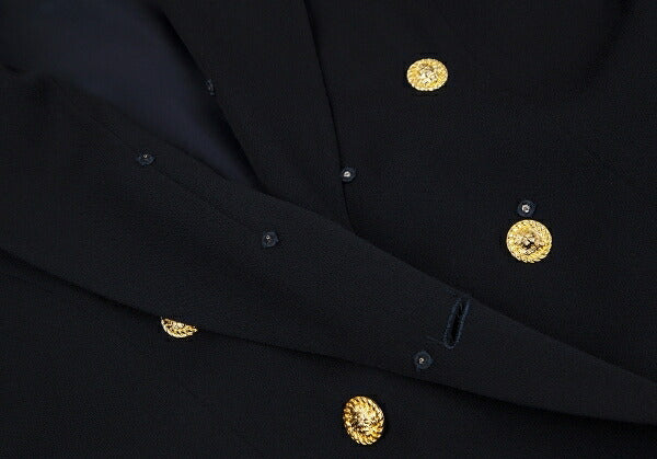 FOXEY Gold Button Double Breasted Long Jacket Navy Size 40