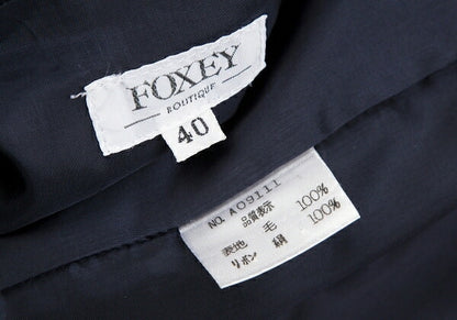 FOXEY Gold Button Double Breasted Long Jacket Navy Size 40