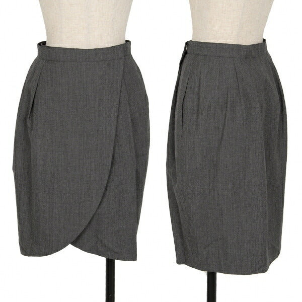 FOXEY Wool Two-Tuck Wrap Midi Skirt Gray Size 42