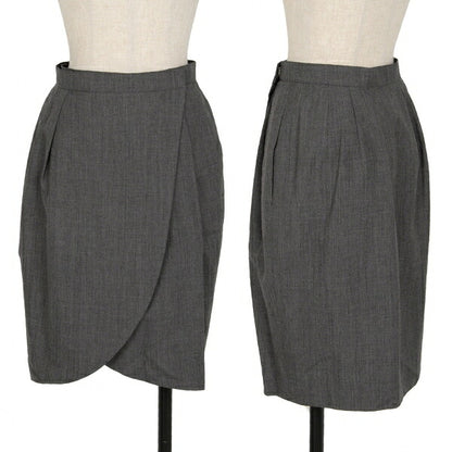 FOXEY Wool Two-Tuck Wrap Midi Skirt Gray Size 42