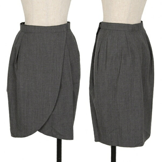 FOXEY Wool Two-Tuck Wrap Midi Skirt Gray Size 42
