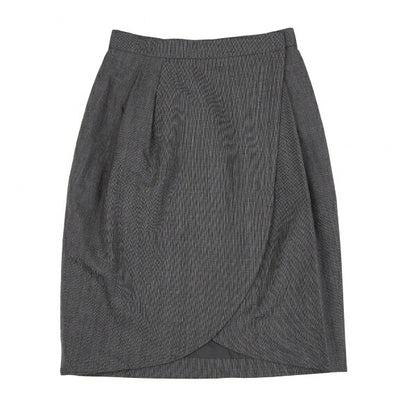 FOXEY Wool Two-Tuck Wrap Midi Skirt Gray Size 42