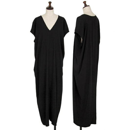 HELMUT LANG V-Neck Center Slit Midi Dress Black Size 2