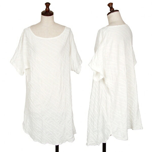 Y's 21AW Bias Weave Short Sleeve Tunic White Blouse Size 2